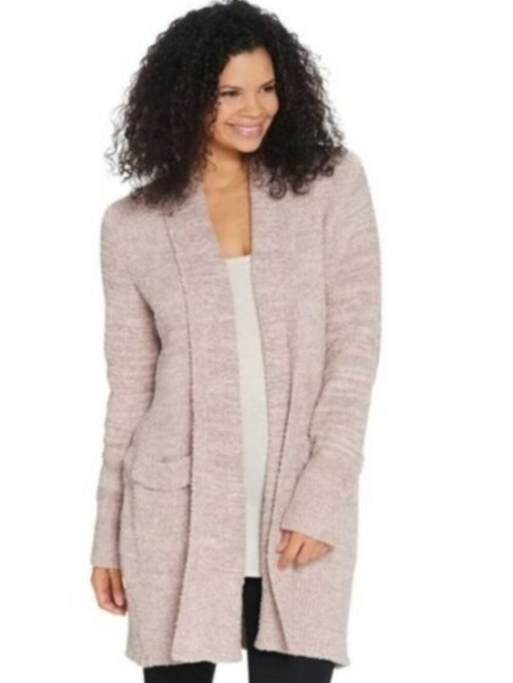 Barefoot Dreams CozyChic Cali Open Front Cardigan Pockets Blush Pink Size XL